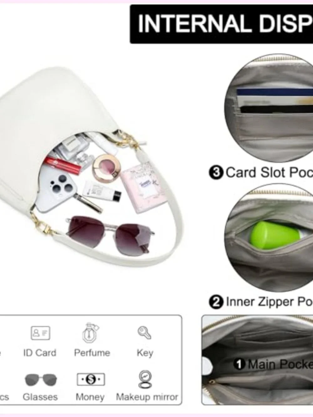 PU Leather Hobo Shoulder Bag with Chain Strap, Zipper Closure, 3 Card Slots